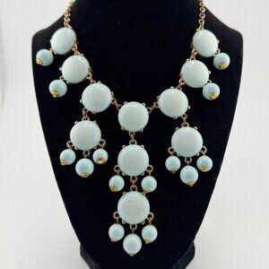 Stunning Pale Aqua Blue Cabochon Bib Statement Necklace - Gold Tone